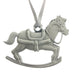 A rocking horse Christmas Tree ornament. Made from Pewter. Silver ribbon. Made in Fredericton NB New Brunswick Canada