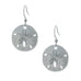 Small Sand Dollar Earring. Satin finish. Made from Pewter. Made in Fredericton NB New Brunswick Canada