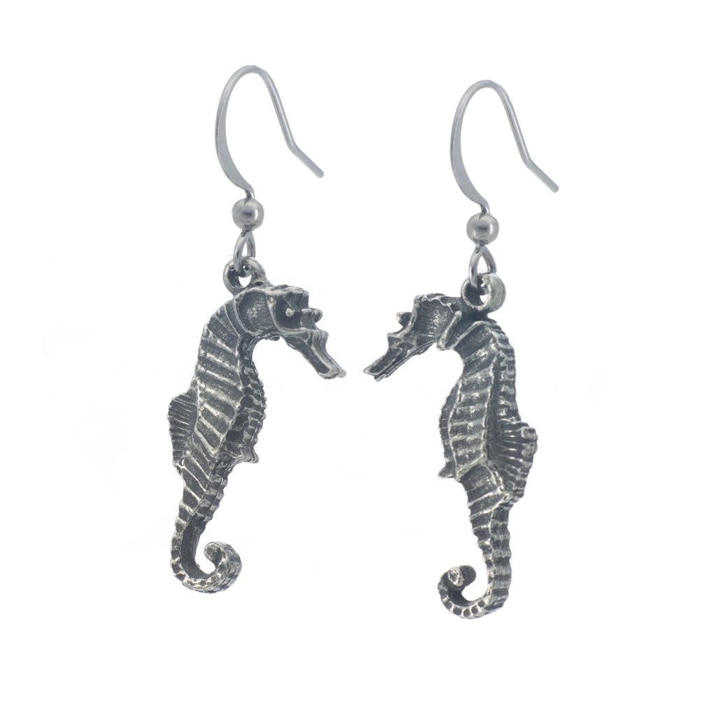Seahorse Earrings. Made from Pewter. Made in Fredericton NB New Brunswick Canada