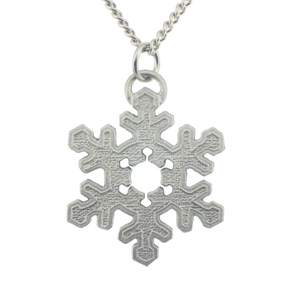 Snowflake Pendant. Satin finish. Made from Pewter. Necklace. Made in Fredericton NB New Brunswick Canada