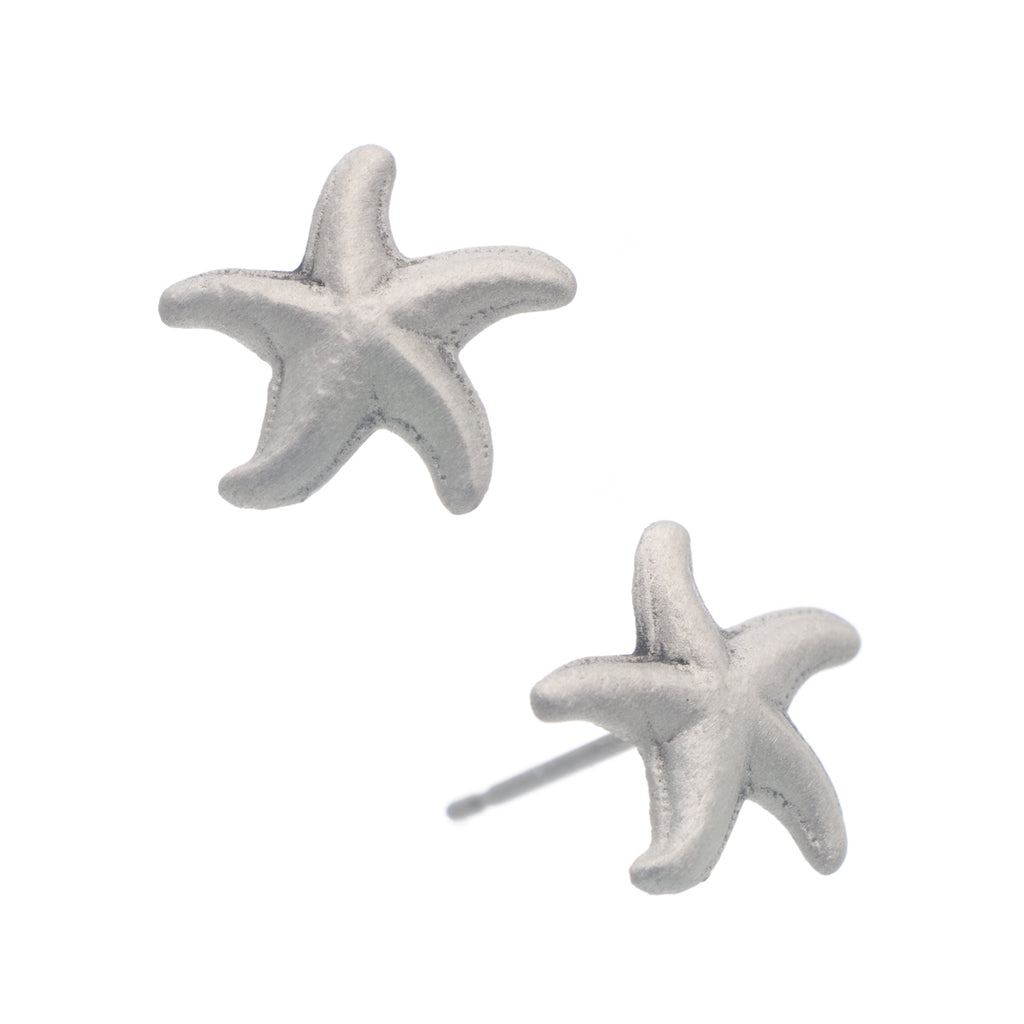 Starfish Stud Earring. Satin Finish. Made from Pewter. Made in Fredericton NB New Brunswick Canada