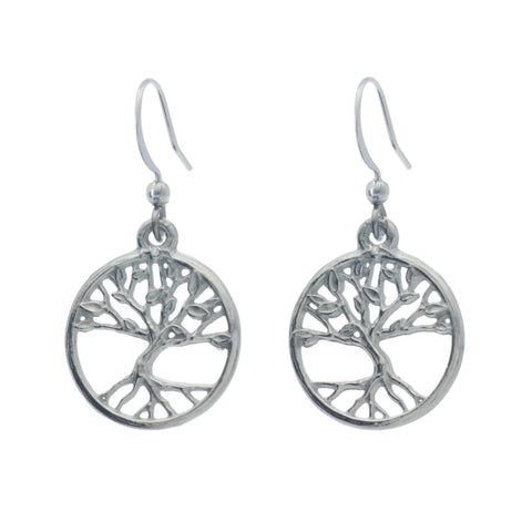 Tree of Life Earrings. Polish finish. Made from Pewter. Made in Fredericton NB New Brunswick Canada