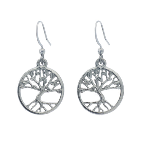 Tree of Life Earrings. Polish finish. Made from Pewter. Made in Fredericton NB New Brunswick Canada