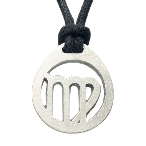 Virgo Zodiac Pendant. Made from Pewter. Black cord. Necklace. Made in Fredericton NB New Brunswick Canada